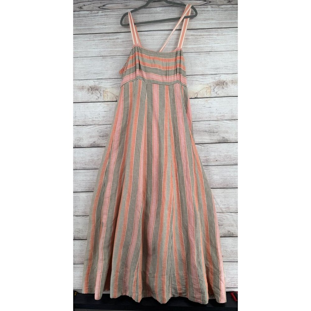 Maeve Coral and Cream Striped Maxi Sundress
